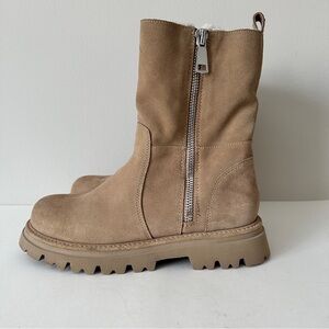 NEW Blondo Burnout Waterproof Tan Suede Mid-calf Boots wh Fur and Zipper, Sz 9M